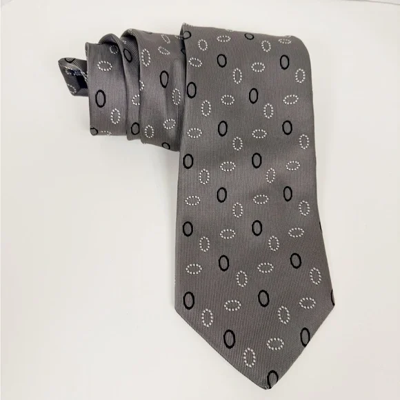 Vintage Burberrys Patterned Gray Tie with Solid Dark Gray and Dotted White Ovals - Picture 1 of 11
